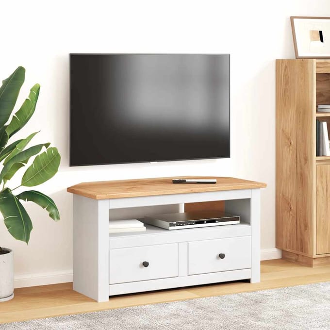 vidaXL - Tv-hoekkast - Panama - Range - 93x49x49 - cm - massief - grenenhout - wit