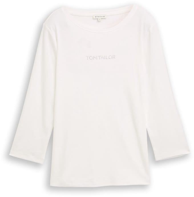 Tom Tailor - Slim fit shirt met lange mouwen en glitterlogo - Maat L - Whisper White