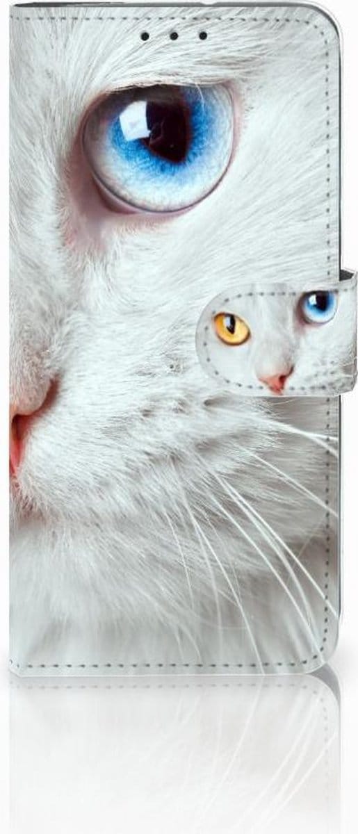 Motorola Moto G7 Power Telefoonhoesje met Pasjes Witte Kat