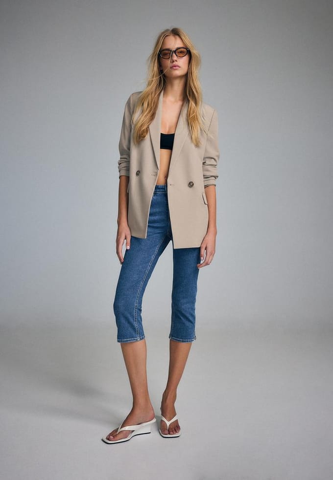 Stradivarius Rechte blazer met knopen  Bruin XS