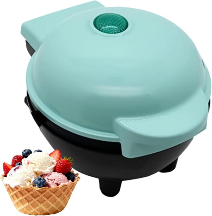Wafelmaker - IJscoornmaker - Desserts Maken - Antiaanbaklaag - 17x13x17 cm - Blauw