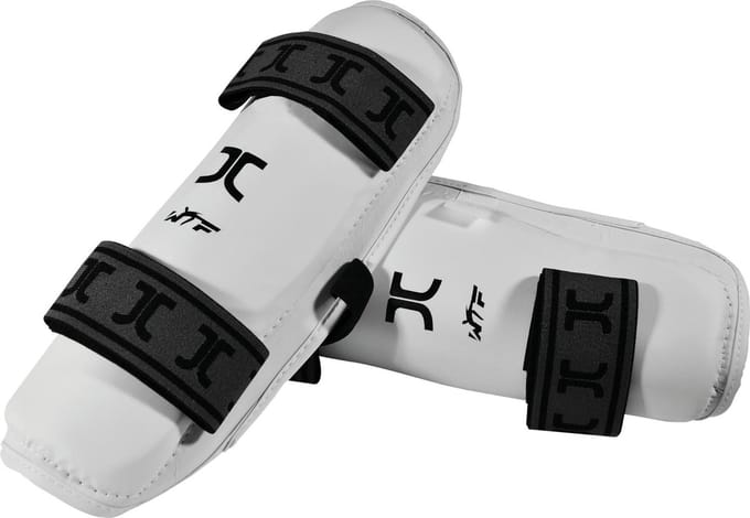 Taekwondo-scheenbeschermers JCalicu | WT-goedgekeurd | Wit (Maat: M)