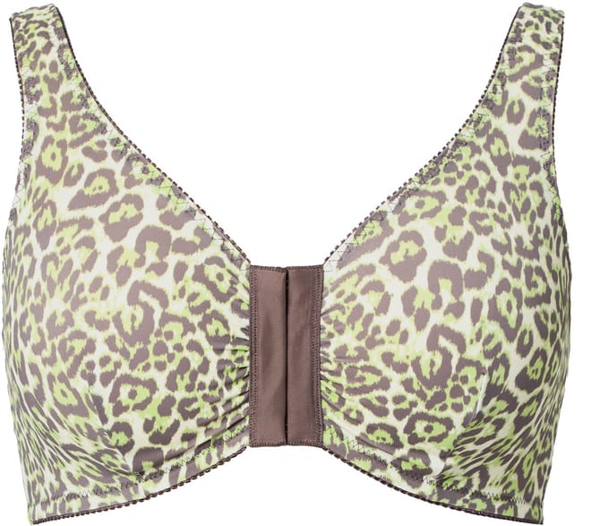 Ulla Popken - Dames - Bustier luipaardmotief voorsluiting zonder beugel - Donkertaupe - Maat 120D