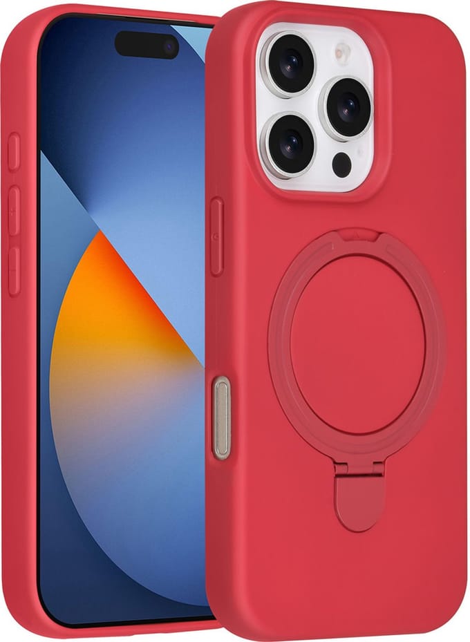 TUNIQ telefoonhoesje voor Apple iPhone 16 Pro - MagSafe met ringstand - Rood