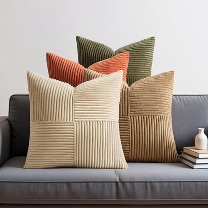 Set van 4 ribfluwelen kussenslopen - Patchwork design - 45x45 cm - Decoratieve hoezen