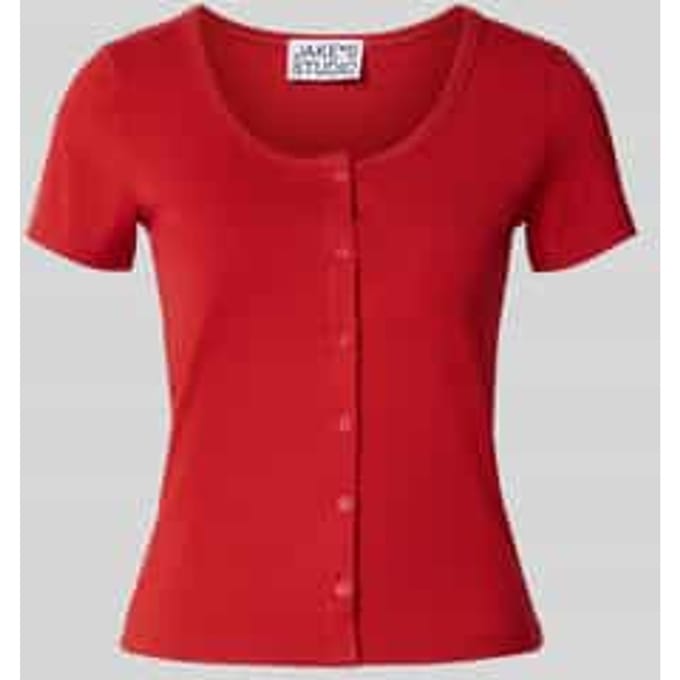 slim fit T-shirt met doorlopende knoopsluiting