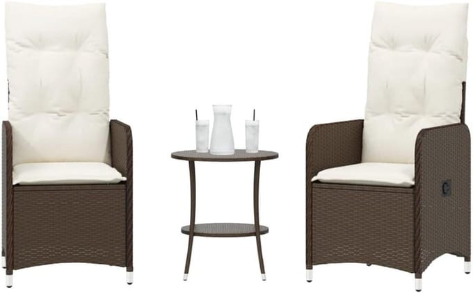 Verstelbare Tuinstoel - Polyrotan Stoel - Buiten Ontspannen - Met Tafel en Kussen - 545 x 585 x 92 cm