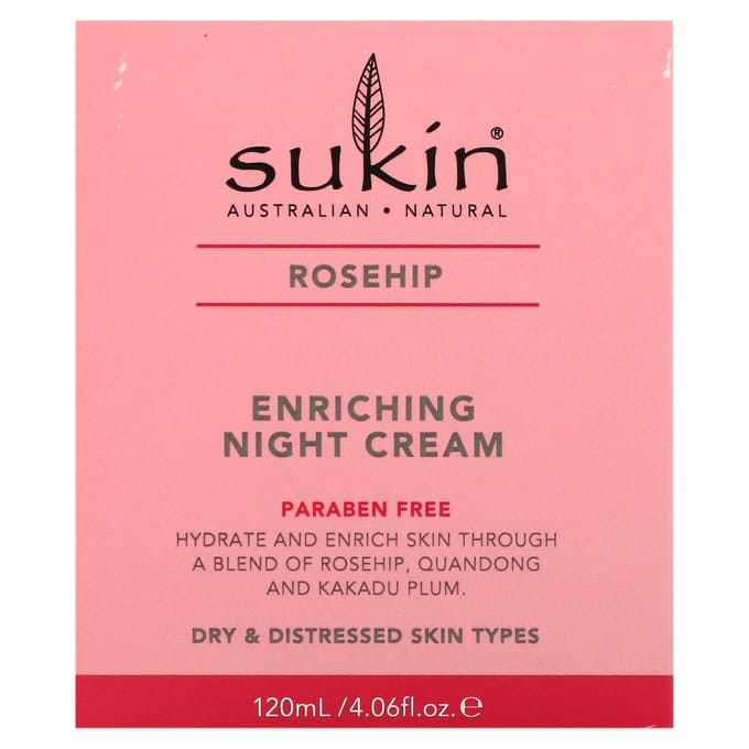 Sukin, Enriching Night Cream, Rosehip, 4.06 fl oz (120 ml) pink