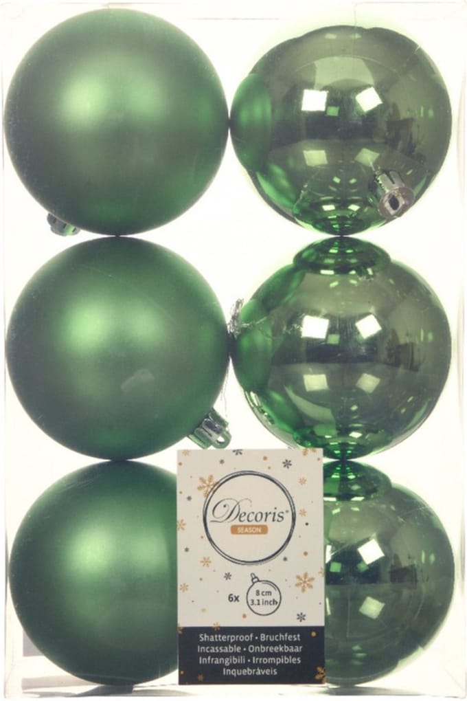Decoris Kerstballen - 6x st - groen - D8 cm - kunststof - mat/glans - kerstversiering