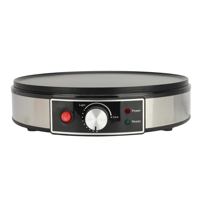 Elektrische Bakplaat Crêpemaker Kookplaat 30cm Hot Plate met Regelbare Temperatuurregeling Houten L gray