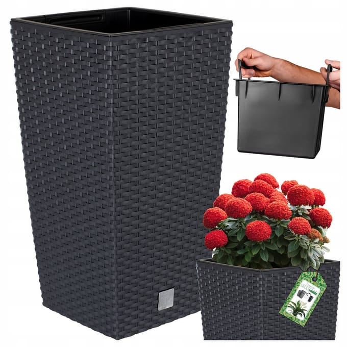 Hoge Antraciet Rotan Plantenbak 45cm met Inzetstuk