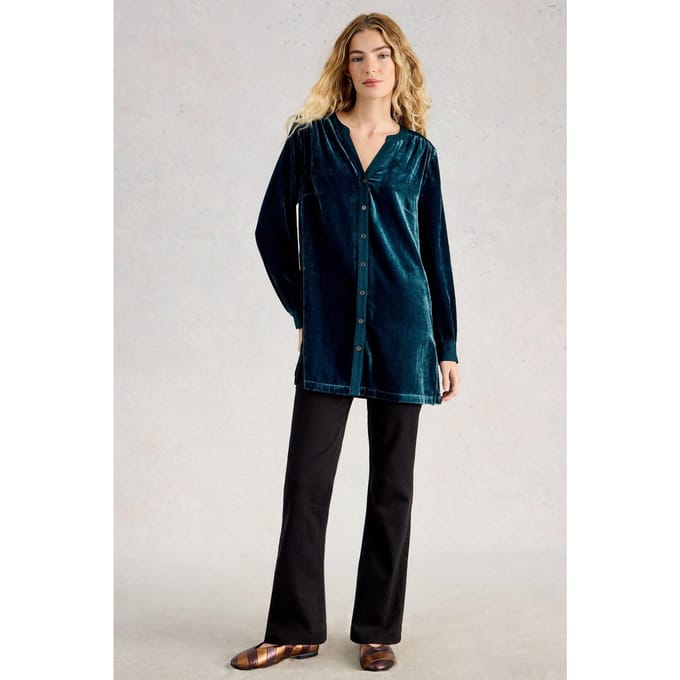 White Stuff Olive Velvet Tunic Dark Teal Taglia: 10 REGULAR | Maglie a manica lunga Outlet | Donna | Ciano