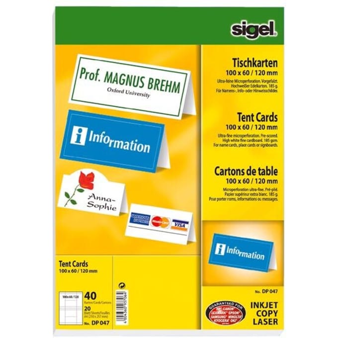 Sigel Insteekkaart voor tafel- - standaard SI-TA136 100x60mm