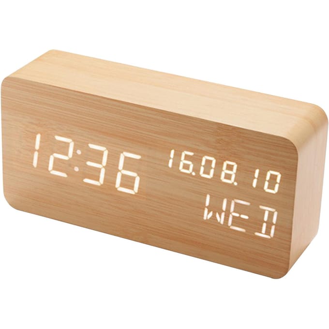 Bureau Houten Wekker met Spraakbesturing Datum Temperatuur Instelbaar 3 Helderheidsweergave LED kaki