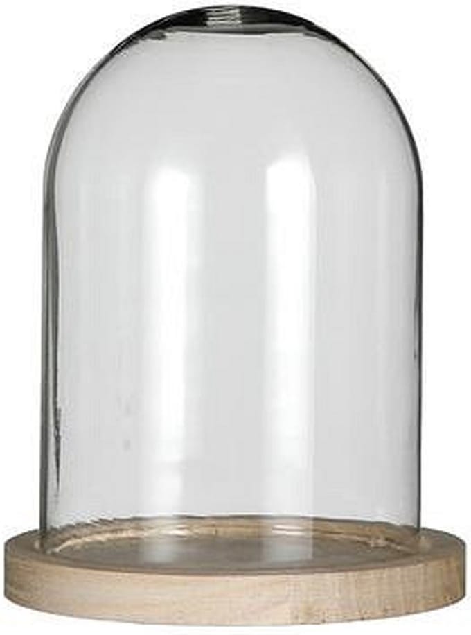 Ideas 4 Seasons Decoratie stolp - glas - houten plateau - D12 x H16 cm