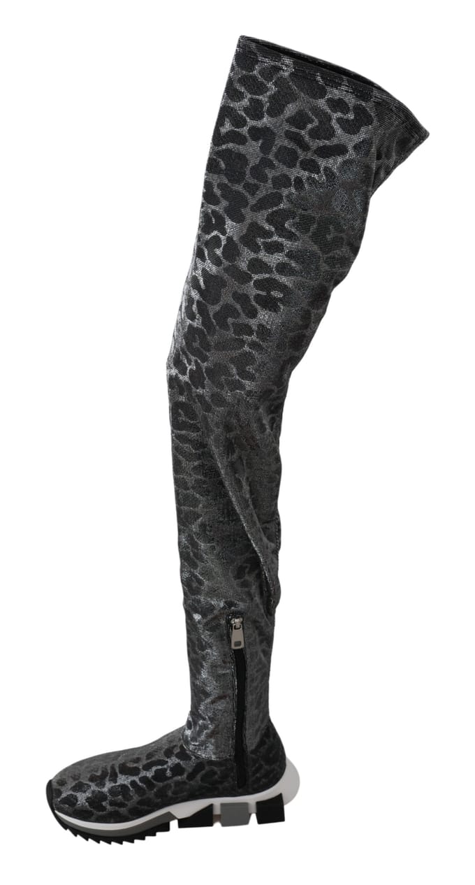 Dolce & Gabbana Vrouwen Grijs Luipaard Hoge Top Sneakers Booties Schoenen