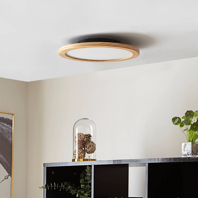 Lucande LED plafondlamp Joren, Ø 38 cm, hout, CCT, afstandsbediening