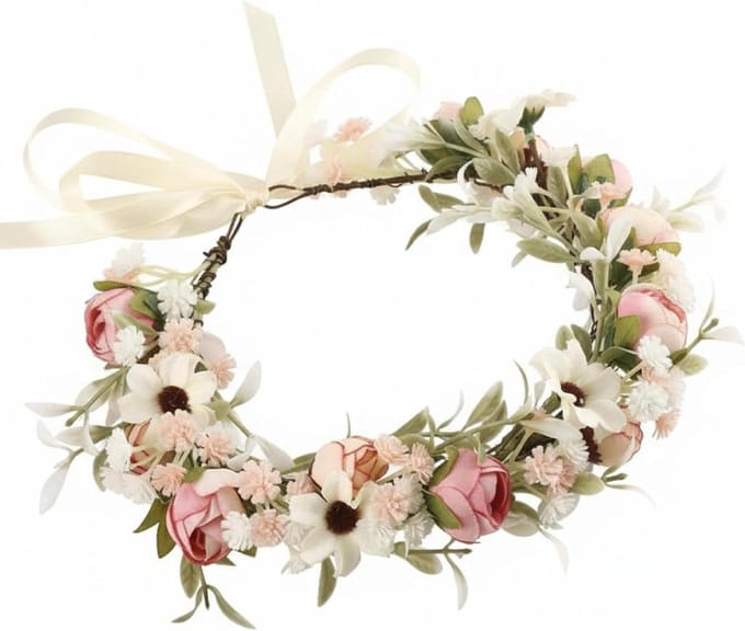 Bruidsbloemenkroon - Boho hoofdband - Feestelijke gelegenheid - Verstelbaar ontwerp - 12 x 12 x 3 cm - Wit