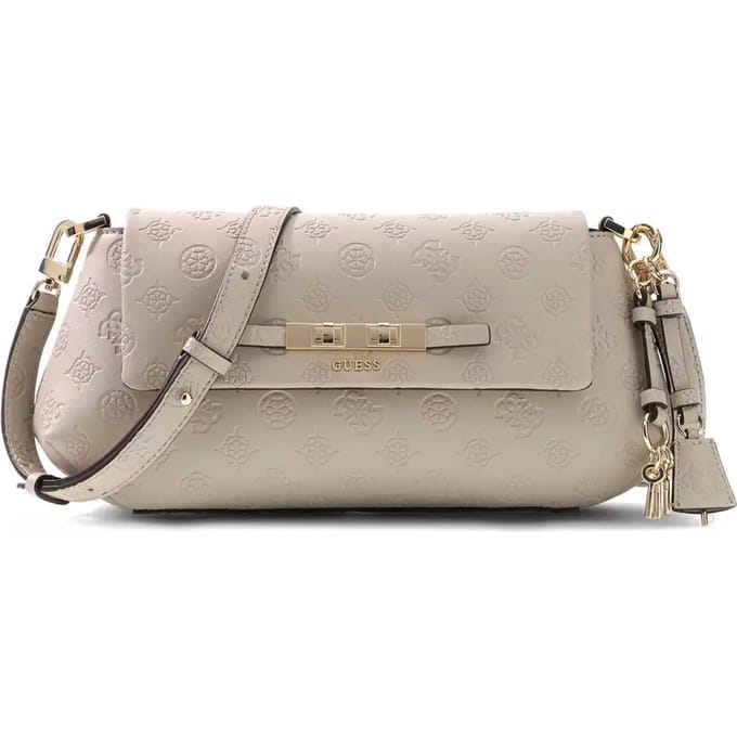 GUESS schoudertas Carmella Flap Crossbody Bone Logo Taupe