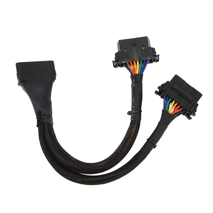 1-op-2 OBD2 Verlengsnoer 16-Pin 30cm Lengte Man naar Dubbel Vrouwelijk Diagnostische Adapterkabel black