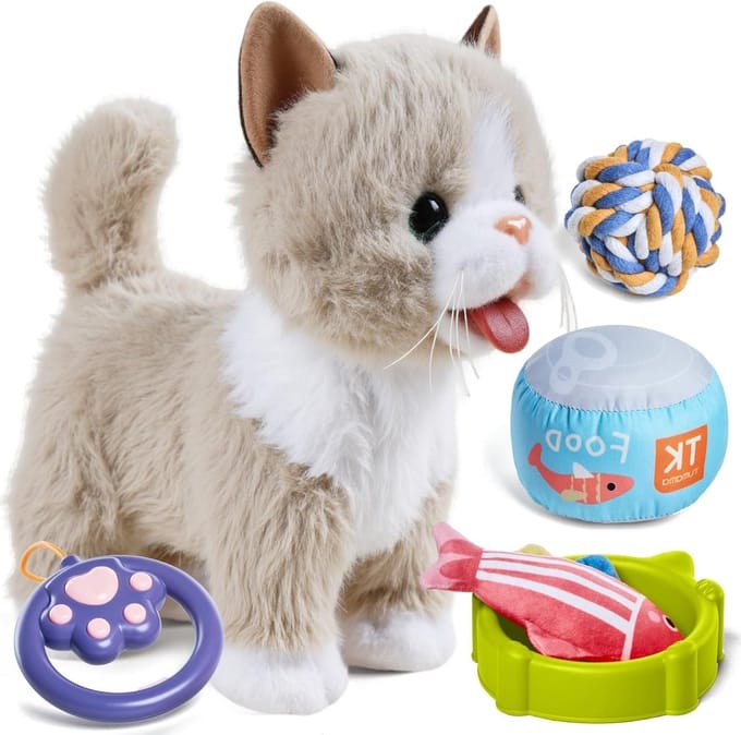 Interactief Kat Speelgoed voor Kinderen, Knuffeldier Kittens met Afstandsbediening, Beweeglijk en Geluidmakend Speelgoed