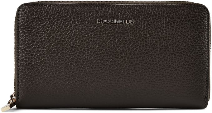 COCCINELLE Leren portemonnee Metallic Soft Wallet Grained Leather Fango donkergroen