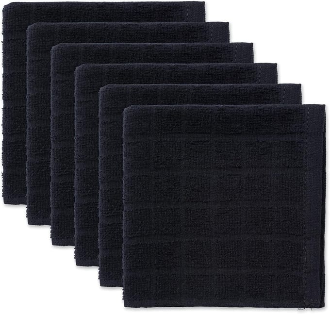 Massief Windowpane Vaatdoek Set, Katoen, Zwart, 12x12