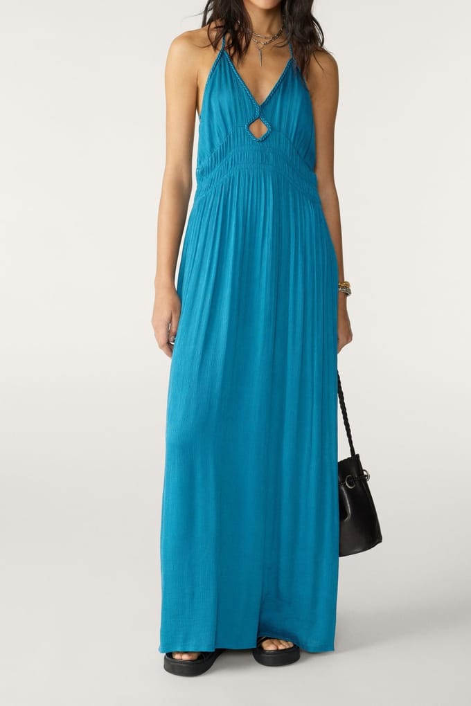 BA&SH Robe Cha Turquoise Größe: L | Maxikleider Outlet | Damen | Cyan