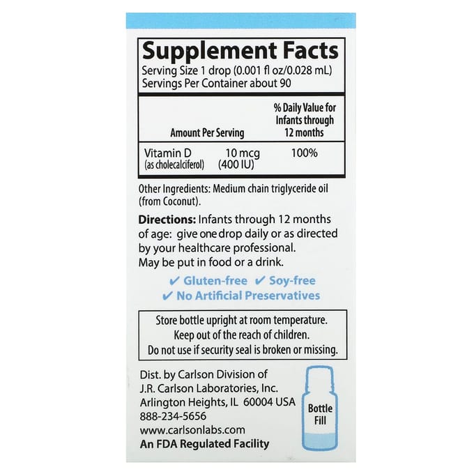 Baby's Super Dagelijk® D3, 10Mcg (400Iu), 2.54ml (0,086 vloeistofounce)