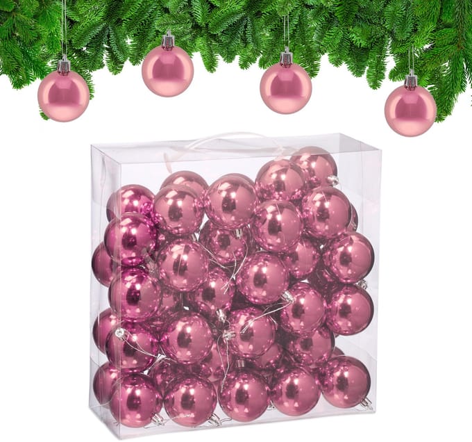 kerstballen set van 50 - Ø 6 cm - glanzend - kunststof - roze