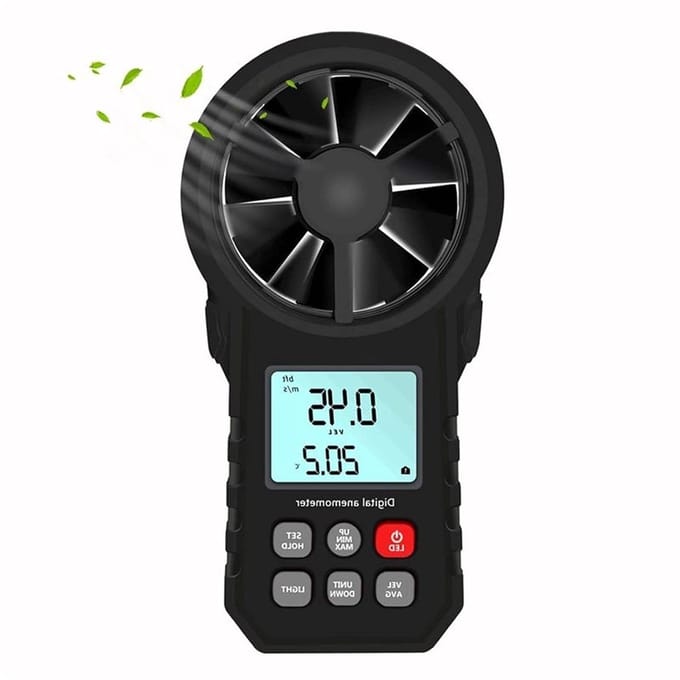 Digitale Windmeter - Luchtvolume meter - Weer Analyse - Temperatuur en windkou - 5 eenheden - Zwart