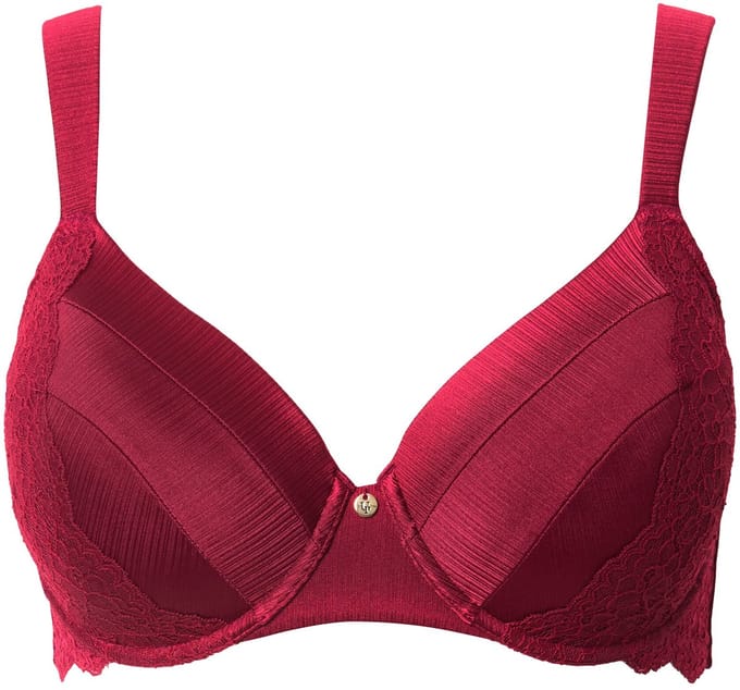 Ulla Popken - Dames - Beugelbeha zachte cups satijn kant - Wijnrood - Maat 85F