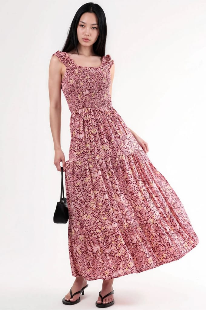 Paisley Print Maxi Jurk met Vierkante Kraag