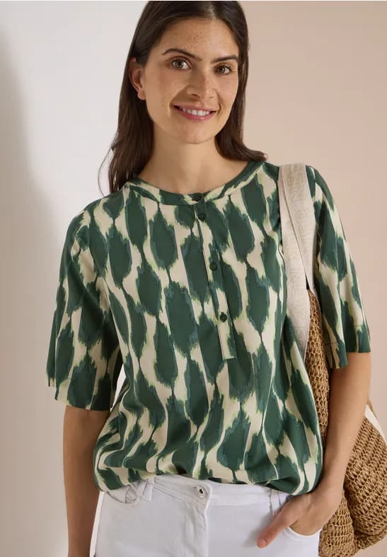 Blouse met korte mouwen, ronde hals en print