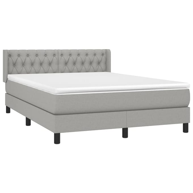 vidaXL - Boxspring - met - matras - stof - lichtgrijs - 140x190 - cm
