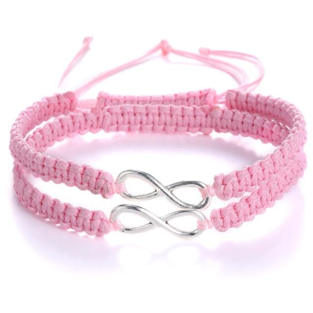 2 Stuks Nieuwe Retro Infinity Handgemaakte Armband Set Vriendschapsarmband Set Liefde Koppels Armbanden & Bangles Set Infinity Sieraden pink