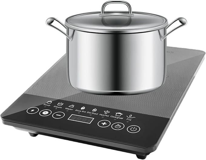 Draagbare Kookplaat - Inductie Kookplaat - Thuis Koken - Dubbele Spanning - 7 x 28 x 35 cm - Grijs