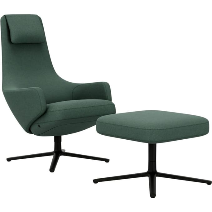 Vitra - Repos Fauteuil & Ottoman - basic dark gepoedercoat - Cosy2 rietgroen - Zithoogte 45 cm
