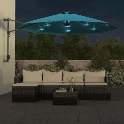 vidaXL - Wandparasol - met - LEDs - 290 - cm - zeeblauw