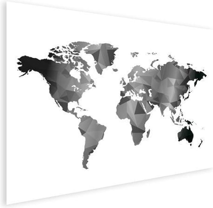 Poster - Wereldkaart - Driehoek - Grijs - 40x30 cm