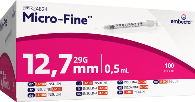 BD Microfine insulinespuit 0,5ml + naald 0,33x12,7mm U100