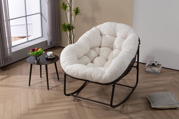 REDOM - Schommelstoel - Handgeweven - Ergonomisch - Voor Terras - Staal - Wit - 78 X 106 X 90 Cm