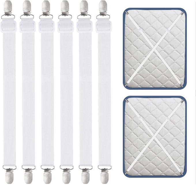 JGS ® Verstelbare Elastische Bedlakenspanners voor Diverse Toepassingen, 6 Stuks, 55-250 cm, Wit