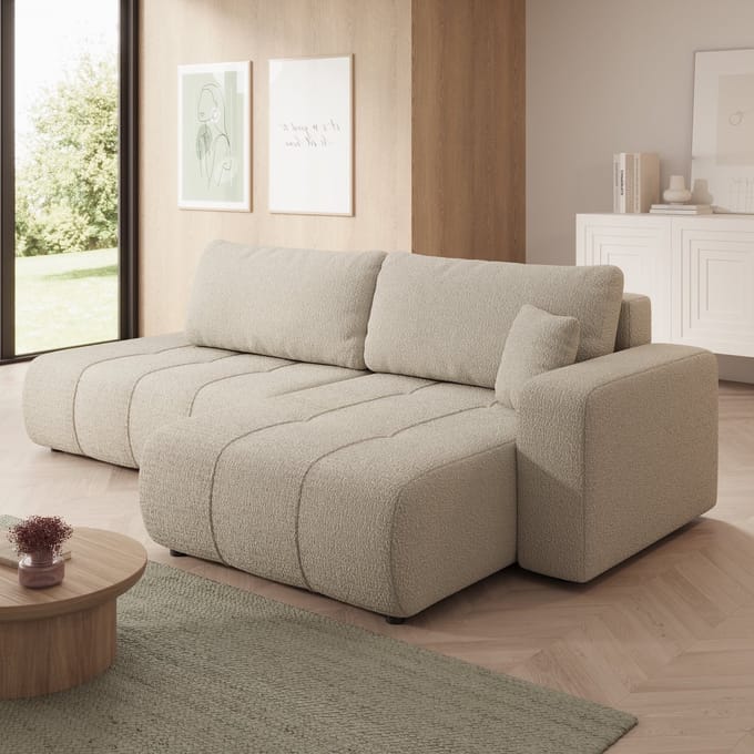 Meubella - Feather L - Hoekbank - Teddystof beige - Rechts