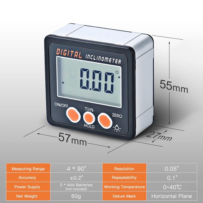 Digitale hellingsmeter 360 ° elektronische gradenboog aluminium behuizing digitale schuine hoekmeter gray