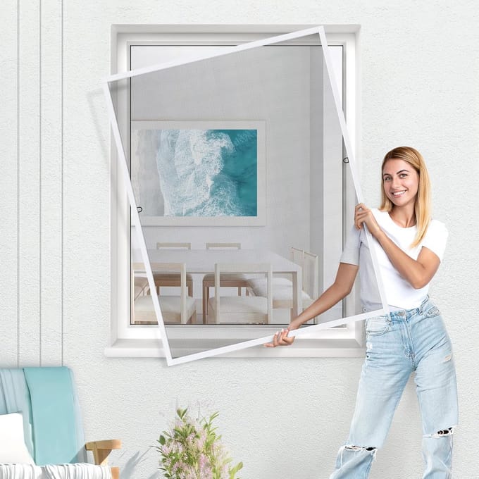 Horrenraam - Vliegengordijn raam - Insecten weren - Aluminium frame - 130 x 65 cm - Wit