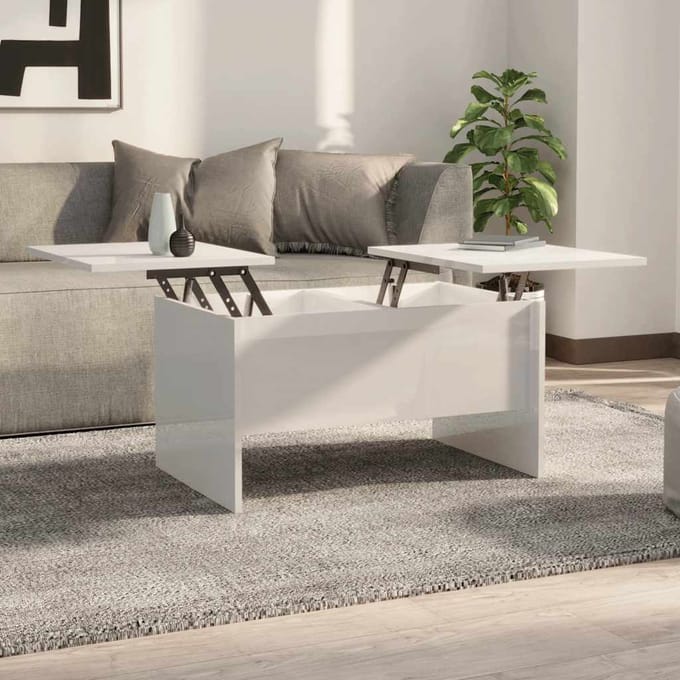 vidaXL - Salontafel - 80x50x42,5 - cm - bewerkt - hout - hoogglans - wit