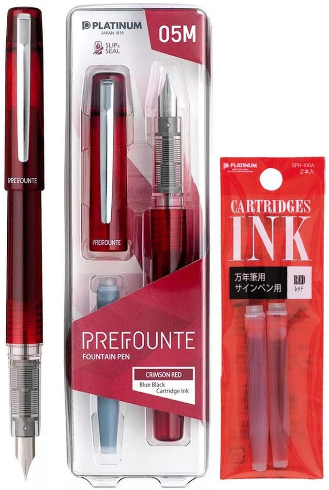 Platinum - Prefounte Vulpen - Fine - Crimson Red - Met Rode vullingen