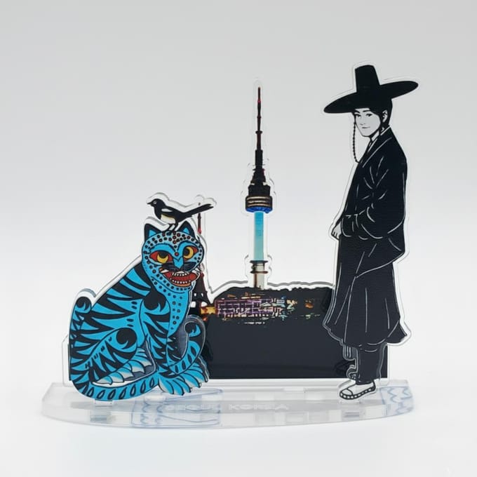 Seonbi, Blue tiger with magpie, N tower Acryl Stand (K-pop Demon Hunters) black