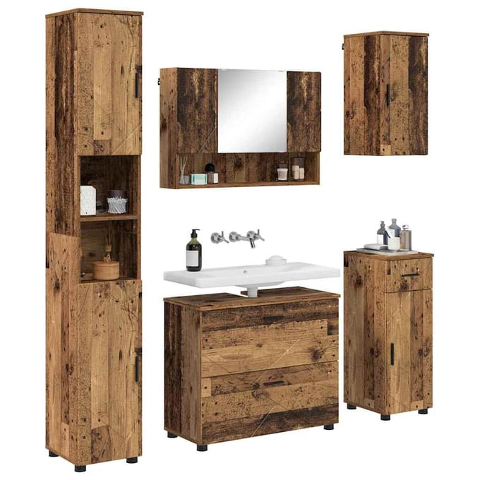 vidaXL - Badkamermeubel - Set - 5 - st - Oud - Hout - 35 - x - 30 - x - 192 - cm